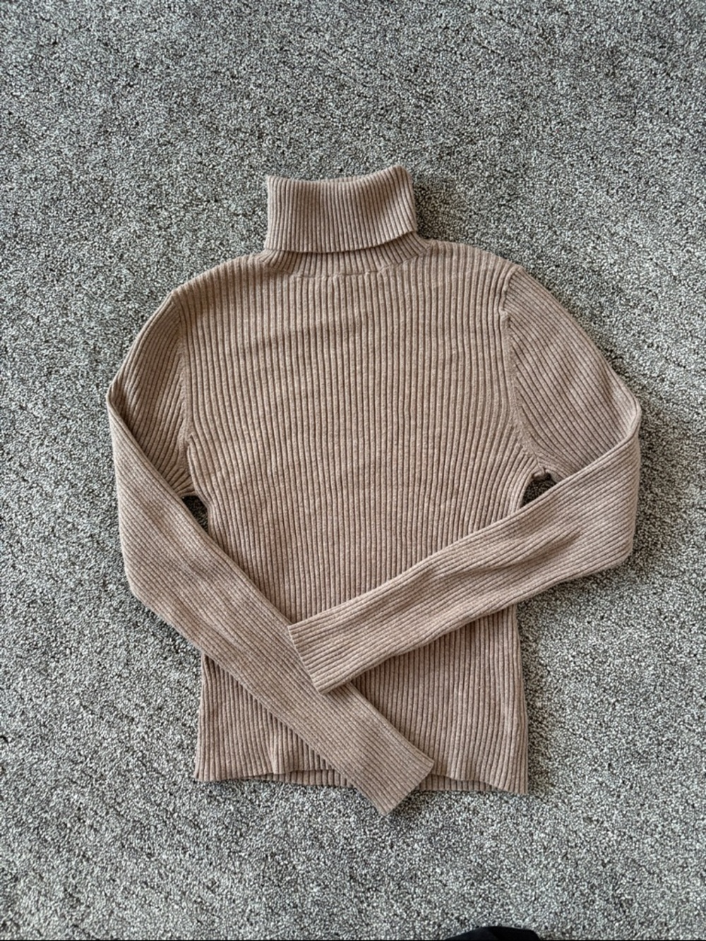 Ribbed Turtleneck Sweater in Taupe